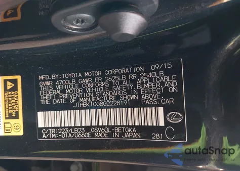 2016 Lexus Es 350 z USA, uszkodzony, nr VIN JTHBK1GG8G2228191